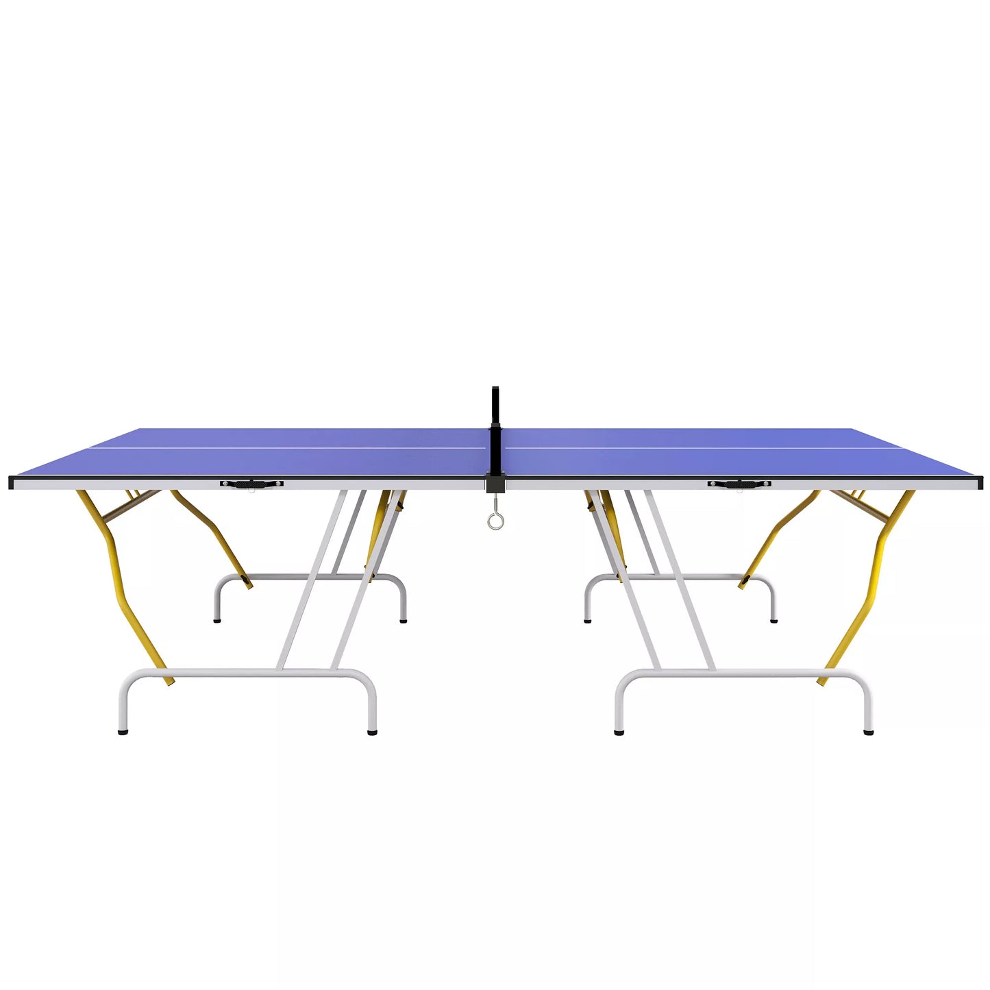 Stalo teniso stalas, sulankstomas, su 2 raketėmis, 3 kamuoliukais, tinklu, vidaus ir lauko, metalinis rėmas, 274x152x76cm, mėlynas