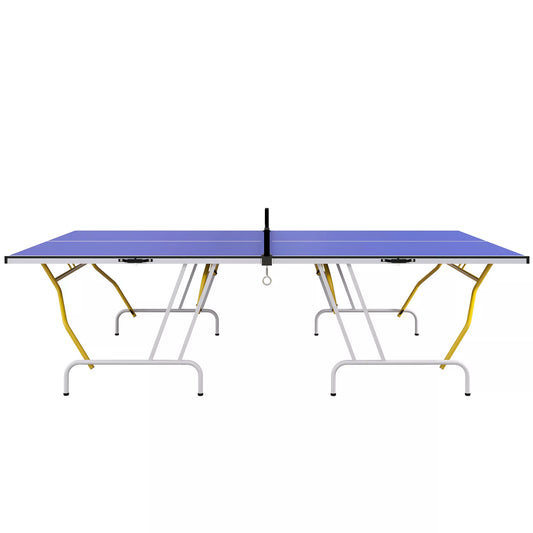 Stalo teniso stalas, sulankstomas, su 2 raketėmis, 3 kamuoliukais, tinklu, vidaus ir lauko, metalinis rėmas, 274x152x76cm, mėlynas