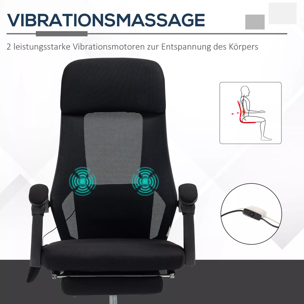 Vinsetto biuro kėdė su masažo funkcija, 2 vibracijos taškai, USB sąsaja, juoda