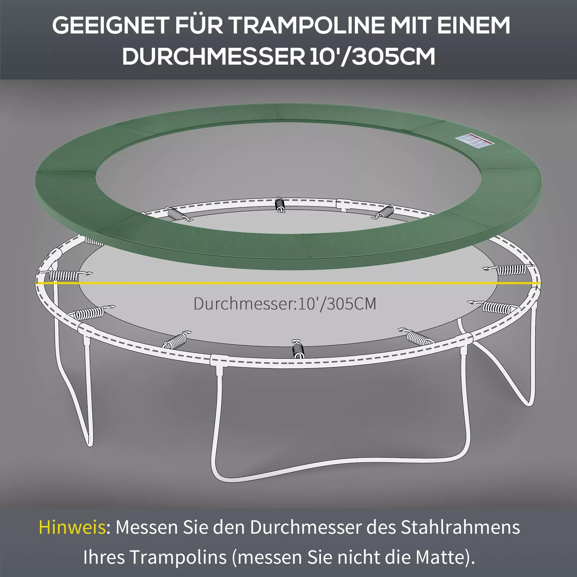Batuto krašto dangtis, skersmuo 305 cm, atsparus plyšimui ir UV spinduliams, vandeniui atsparus, batuto priedai, krašto apsauga, saugos tinklas, sodo batutų atsarginės dalys, žalia