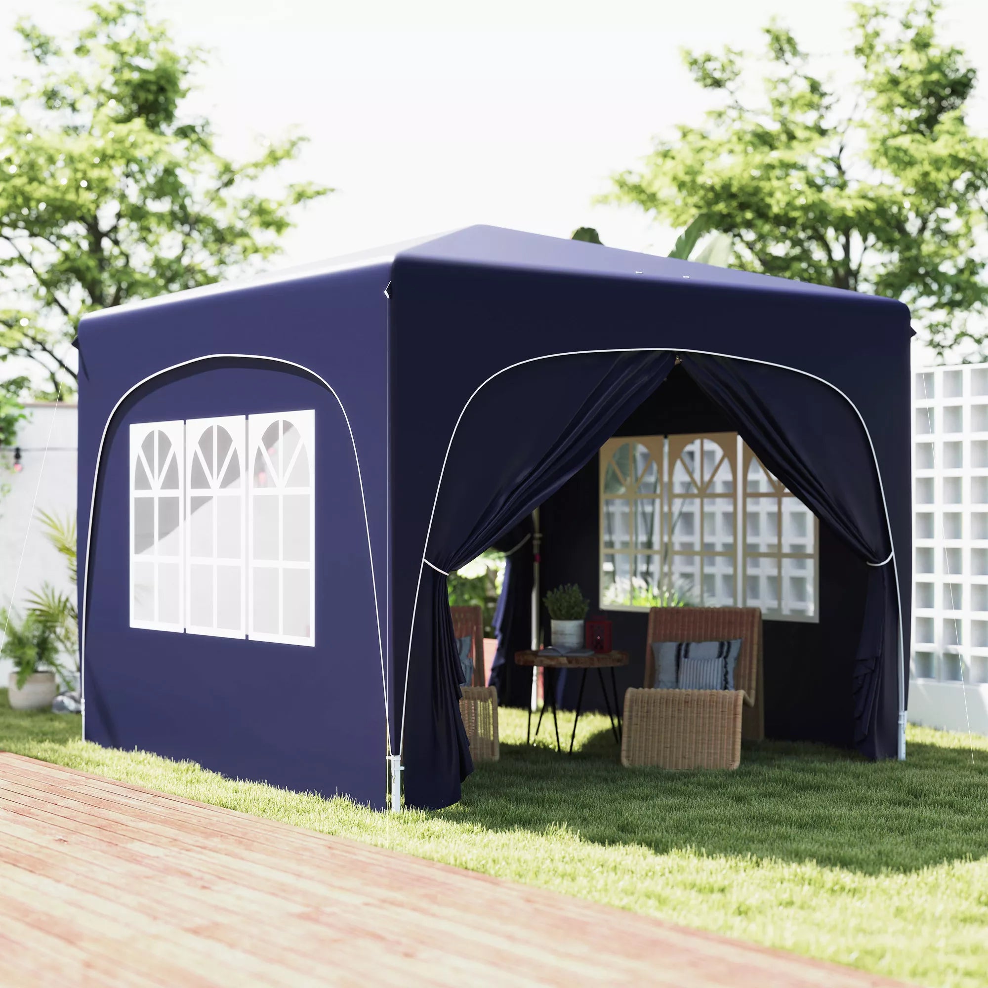 3 x 3 m Paviljonas, pop-up sodo palapinė su šoninėmis sienelėmis ir nešiojimo krepšiu, UPF50+, reguliuojamas aukštis, smėlio