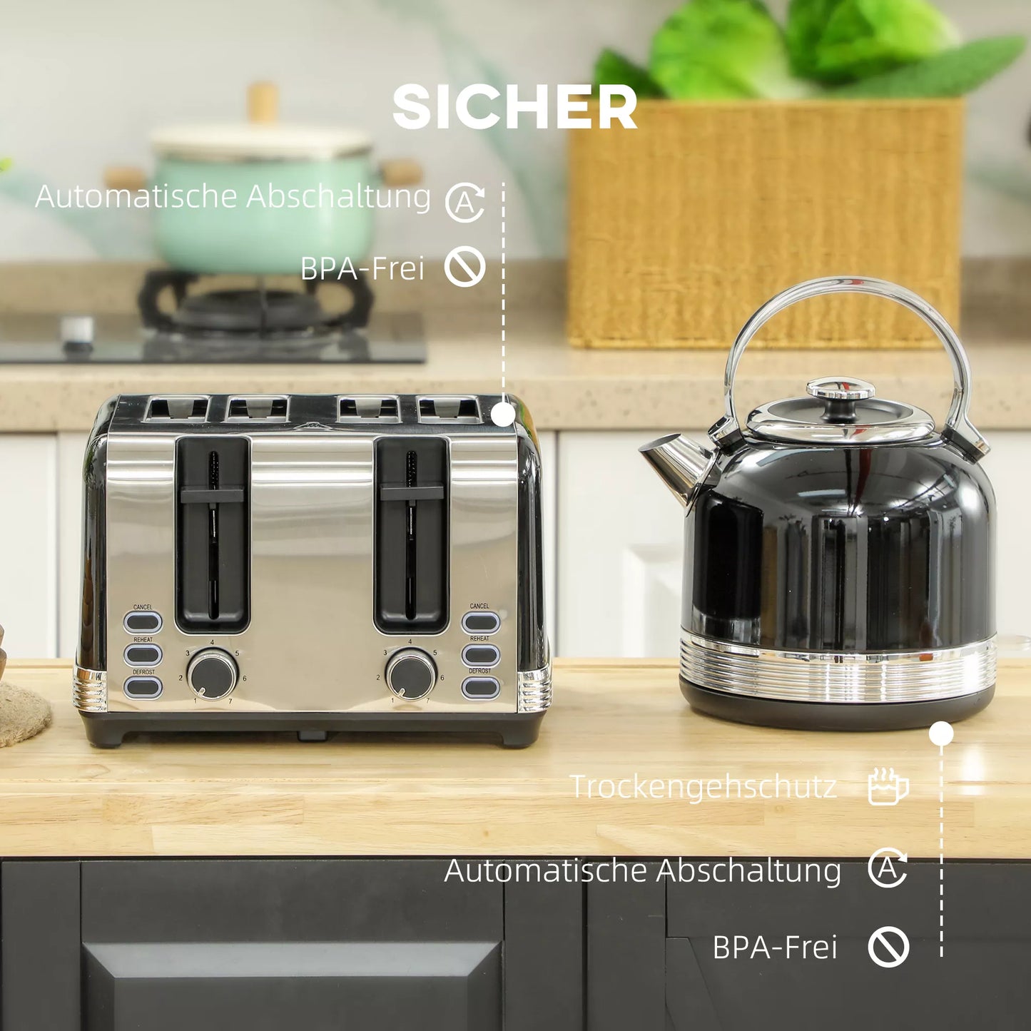 Virdulio ir skrudintuvo rinkinys, 7 rudinimo lygiai, 1,7 L, plastikas, nerūdijantis plienas, juodas