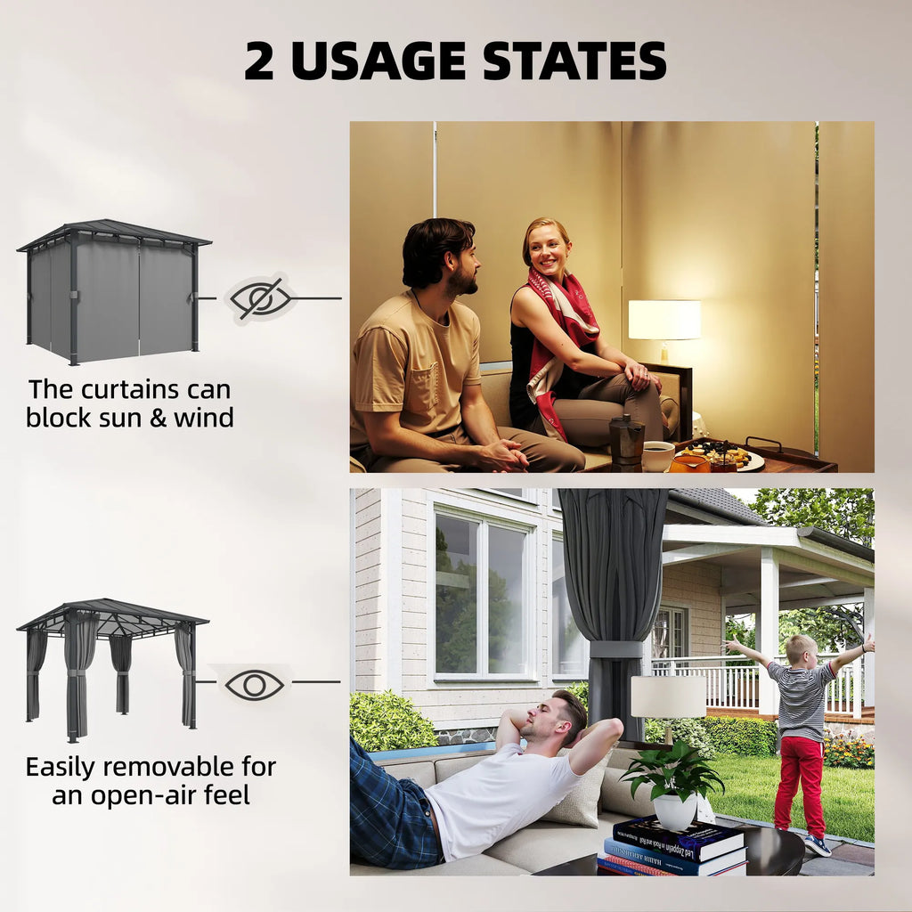 Sodo paviljonas, maždaug 3 x 3 m, metalinis paviljonas su 6 mm storio polikarbonato stogu, 4 šoninės sienos, UV50+, tamsiai pilkos spalvos