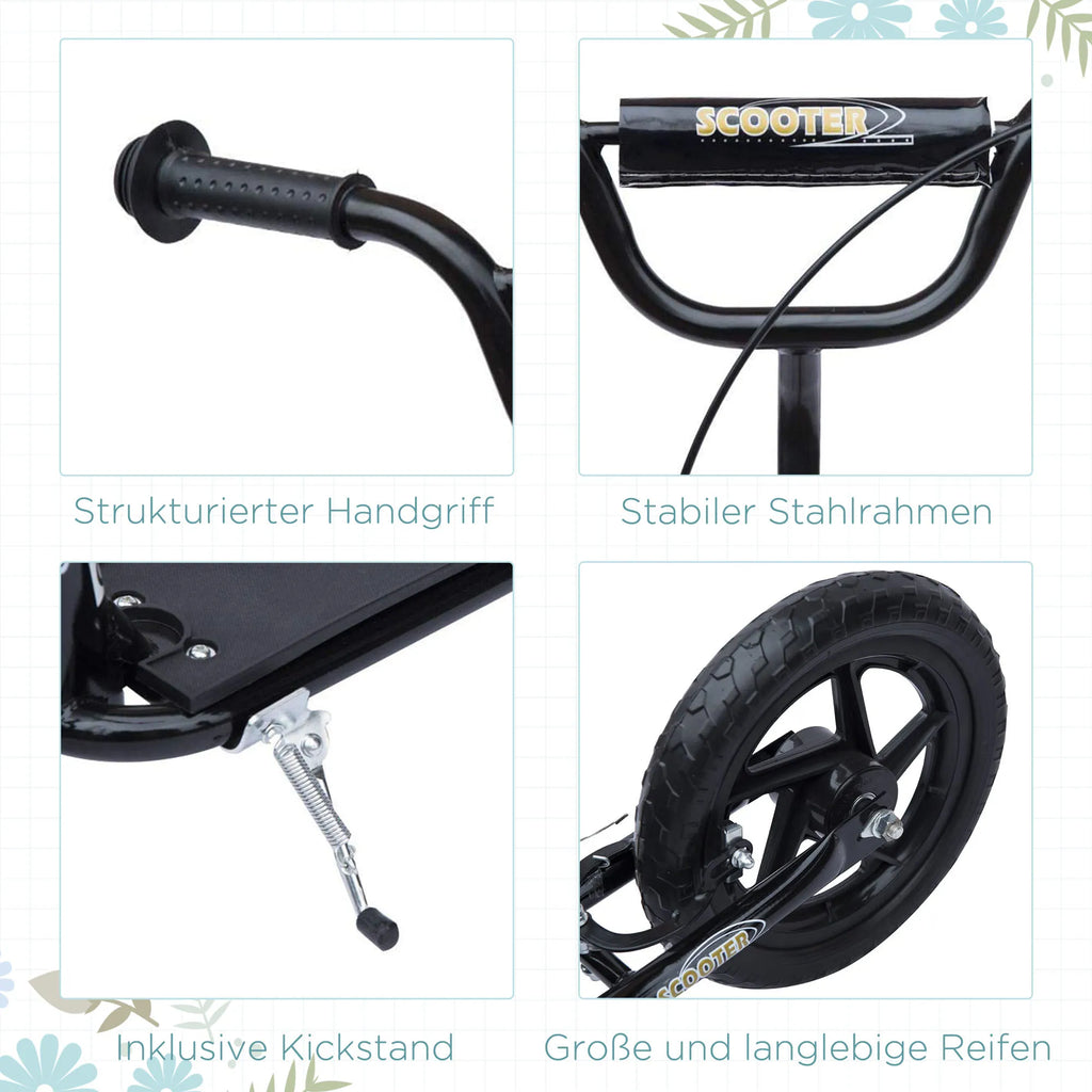 Vaikų paspirtukas su galiniu stabdžiu Kickscooter 12 colių paspirtukas Roller Scooter Cityroller vaikams Kickboard Reguliuojamas aukštis Plienas EVA Juodas 120 x 52 x 80-88 cm