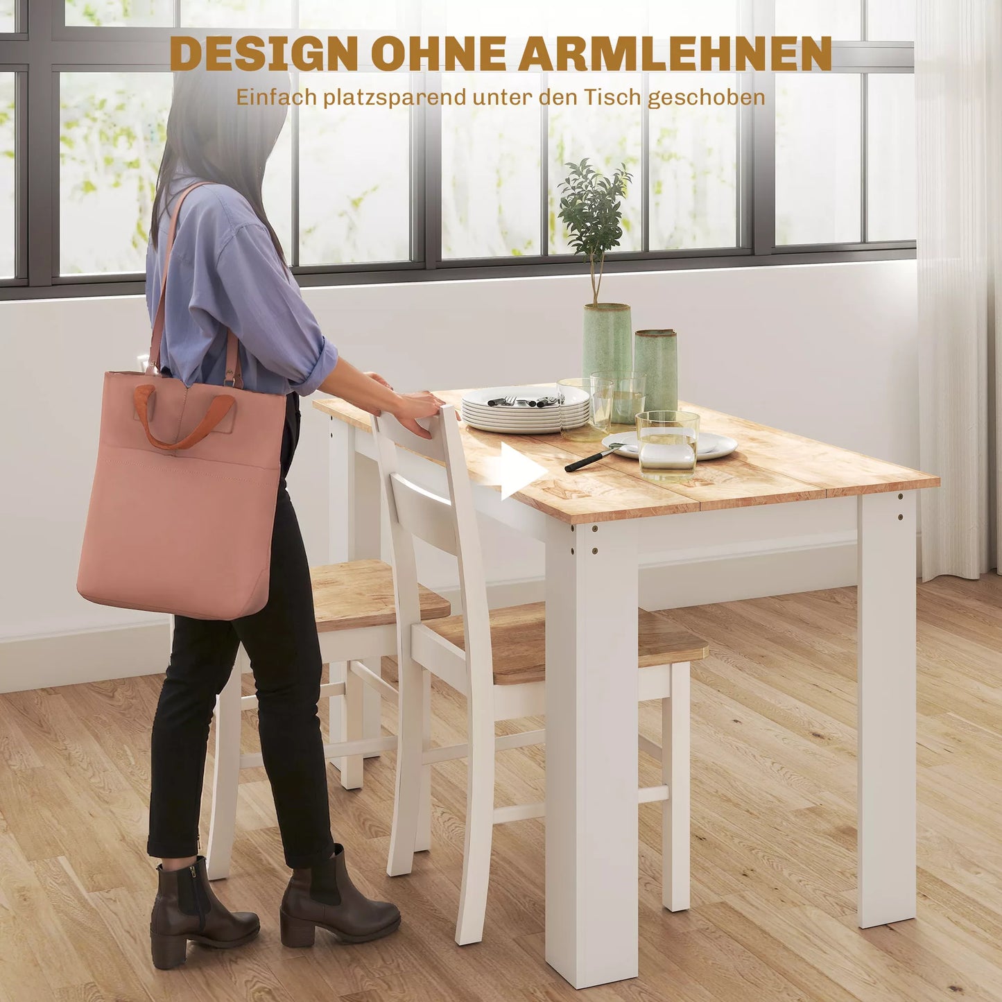 2 vnt. virtuvės kėdžių komplektas, kaučiukmedžio mediena, išlenktas lamelių atlošas, balta