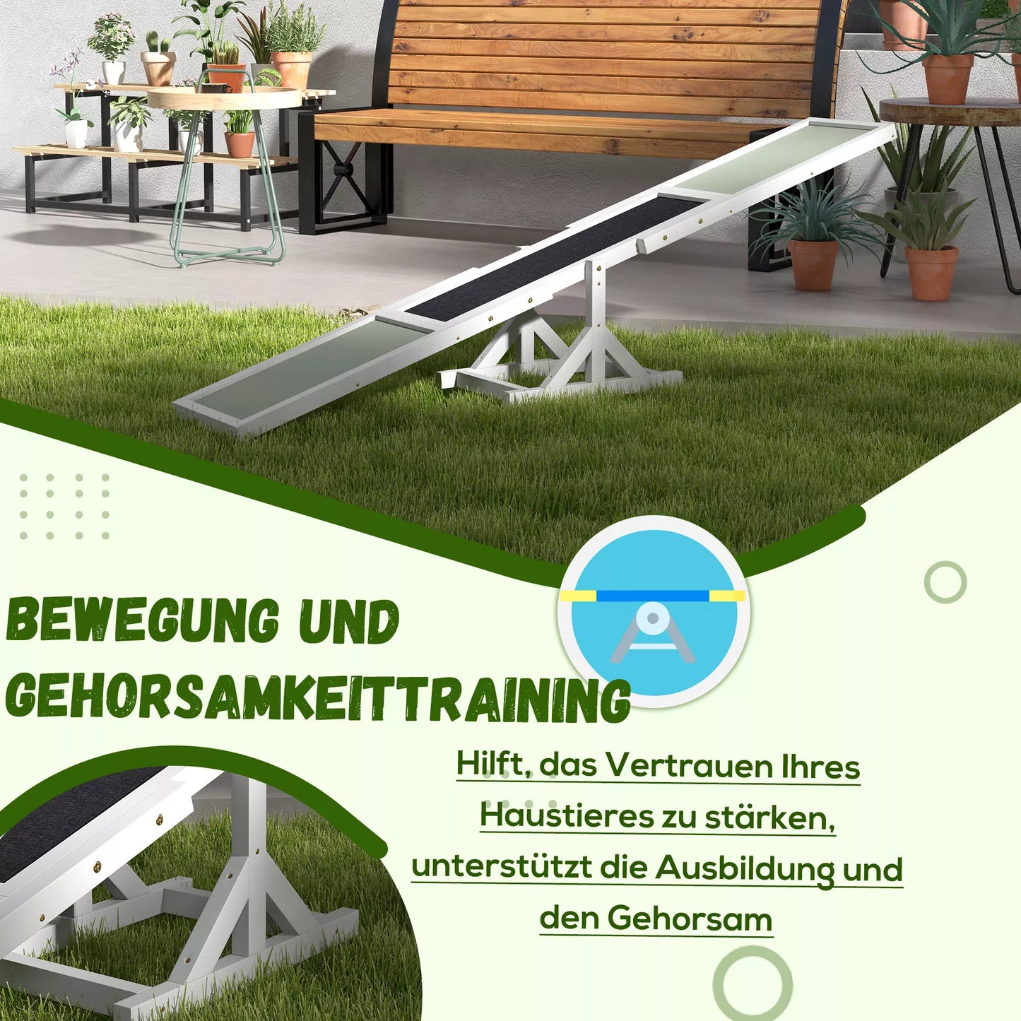 Šunų balansyras Agility treniruotėms, neslystantis, atlaiko iki 50 kg, 180 x 30 x 30 cm