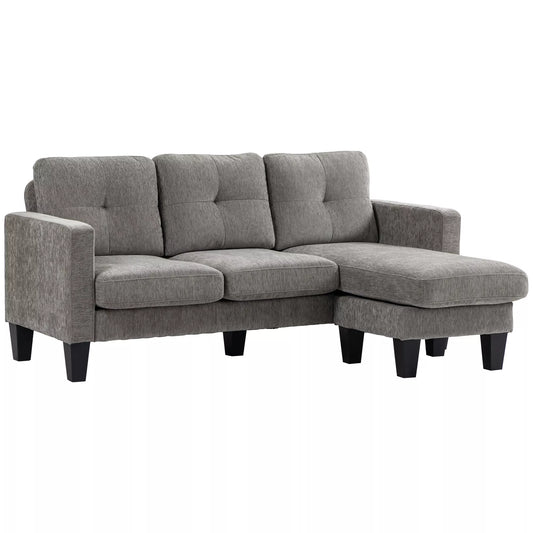 Kampinė sofa, L formos kampinė sofa su keičiamos pusės ilgiąja dalimi, su lininės išvaizdos apdaila, 186 x 130 x 84 cm, ruda