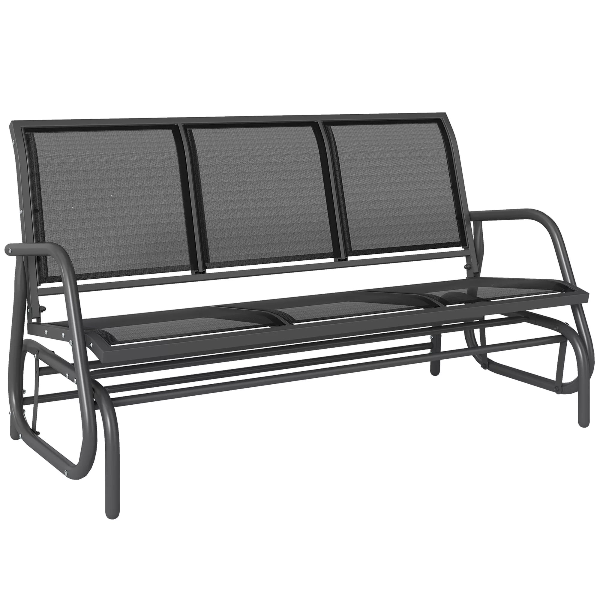 3 vietų supynės sodui su supimo mechanizmu, metalinis suolas, atlaiko iki 300 kg, lauko baldai sodui, terasai, 147 x 70 x 85 cm, tamsiai pilkos spalvos