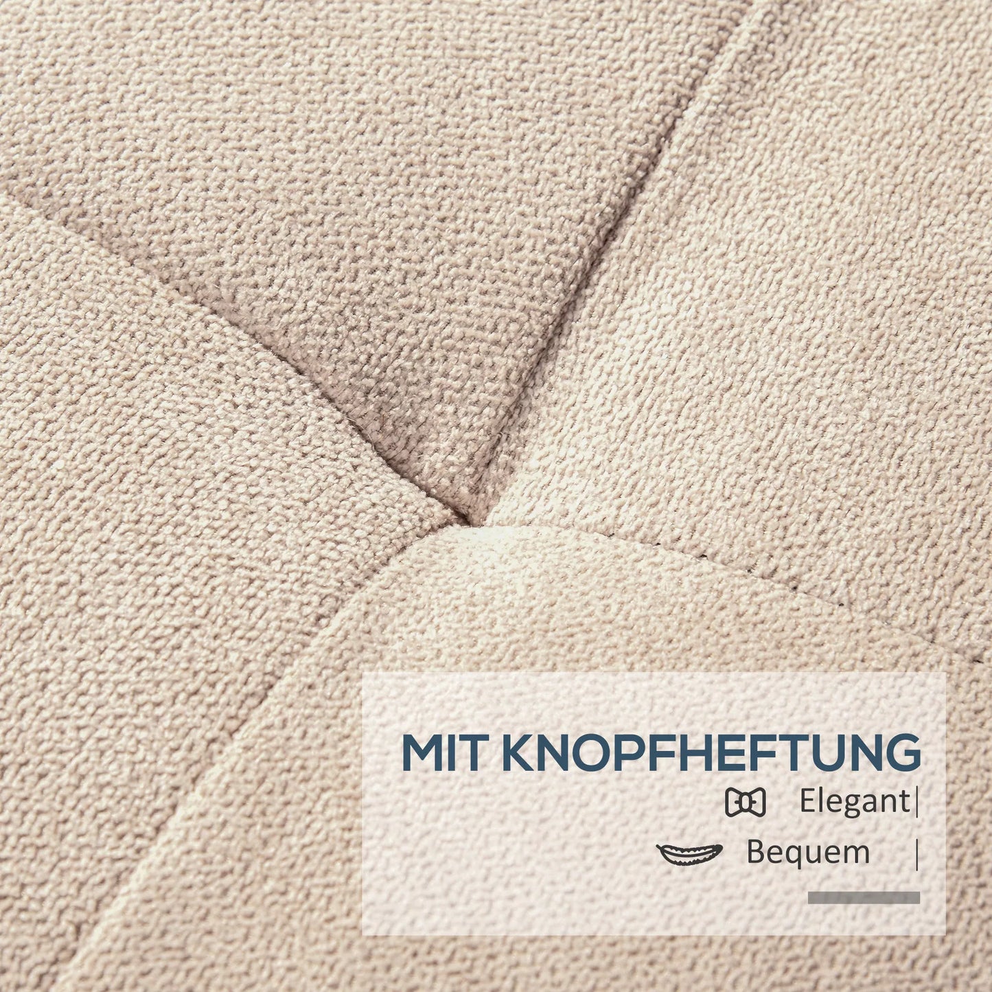 Apmuštas suoliukas su daiktadėže, sagčių apdaila, iki 120 kg, 125 x 49 x 41,5 cm, smėlio spalvos