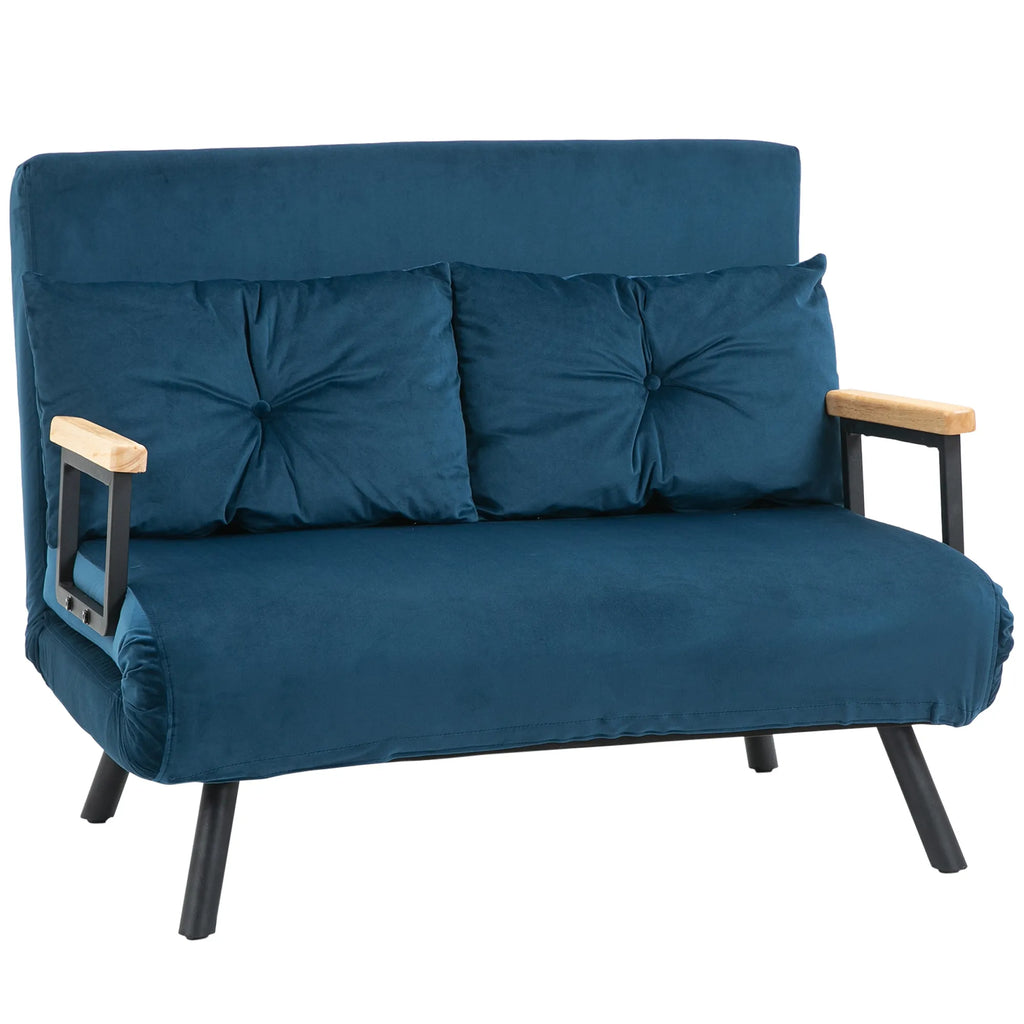Miegama sofa 2 vietų sofa,  velvetinė sofa, miegojimo funkcija, su 2 pagalvėlėmis, velveto išvaizda, natūrali + mėlyna