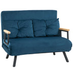 Miegama sofa 2 vietų sofa,  velvetinė sofa, miegojimo funkcija, su 2 pagalvėlėmis, velveto išvaizda, natūrali + mėlyna