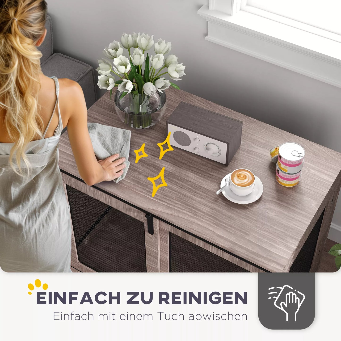 Šunų dėžė, transportavimo dėžė šunims, poilsio kampelis augintiniams, užrakinamos durys, 98 x 60 x 78 cm, šviesiai ruda