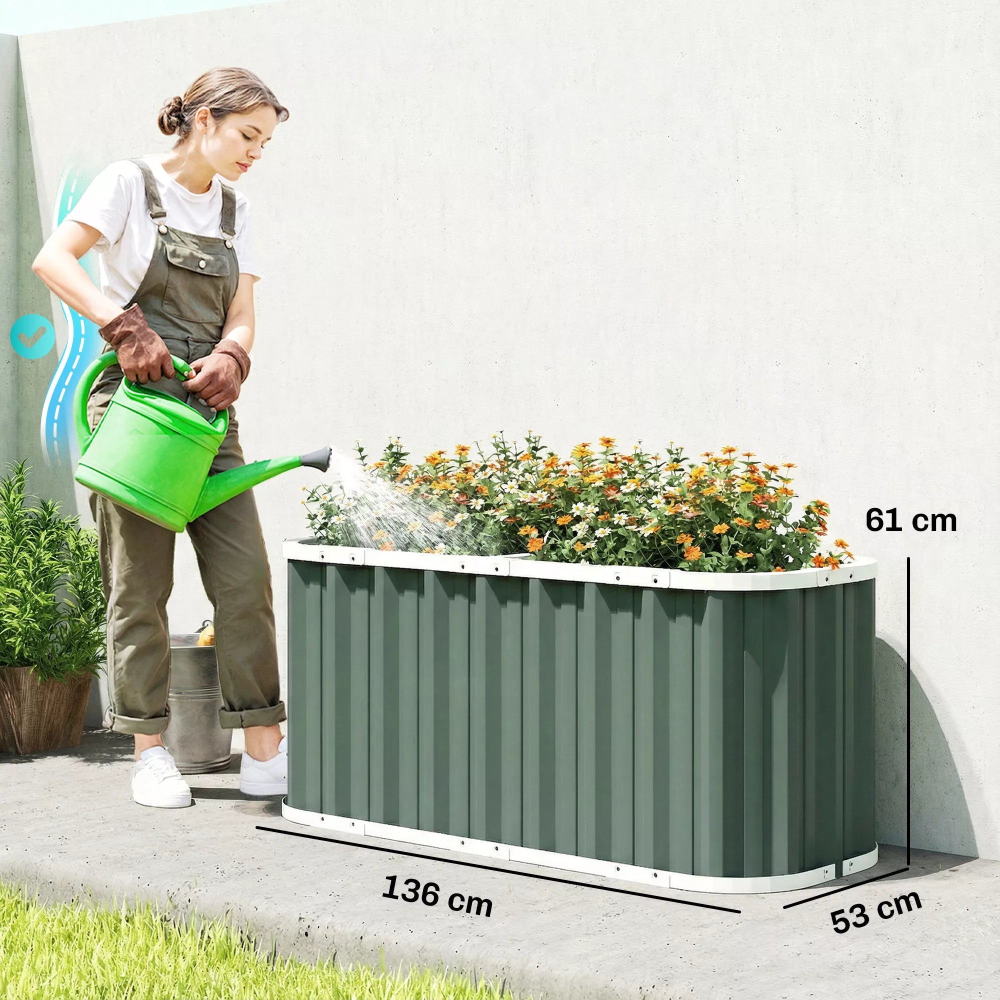 Aukšta pakelta cinkuoto plieno lysvė 61 cm gylio 136 x 53 x 61 cm – šviesiai žalia