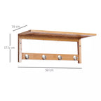 Natūralios medienos sieninės drabužinės matmenų schema: plotis 50 cm, aukštis 17,5 cm