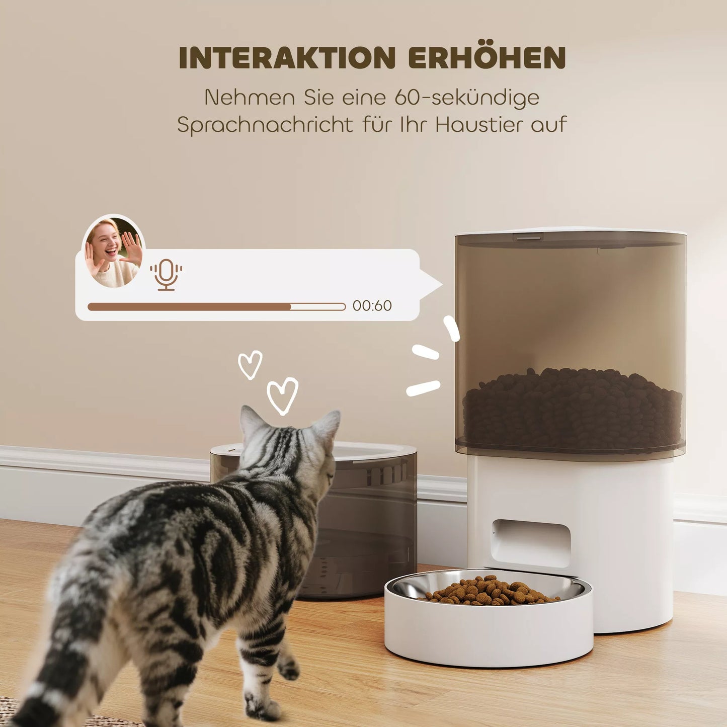 Automatinis pašarų dozatorius ir 2,5 l vandens dozatorius mažoms šunims, katėms Balta