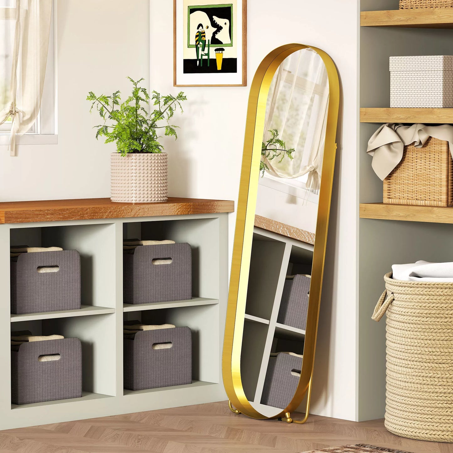 Viso kūno veidrodis su metaliniu rėmu, 160 x 50 cm, auksiniu rėmu, skirta svetainei, miegamajam