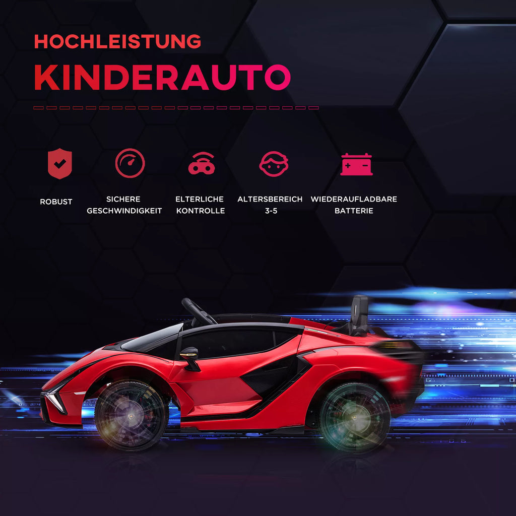 Vaikų transporto priemonė 12 V 2 važiavimo režimai Lamborghini SIAN SUV automobilio žaislas Elektrinis automobilis su nuotolinio valdymo pultu Muzika (MP3/USB) Apšvietimas 37–60 mėnesių Metalo Raudona 108 x 62 x 40 cm