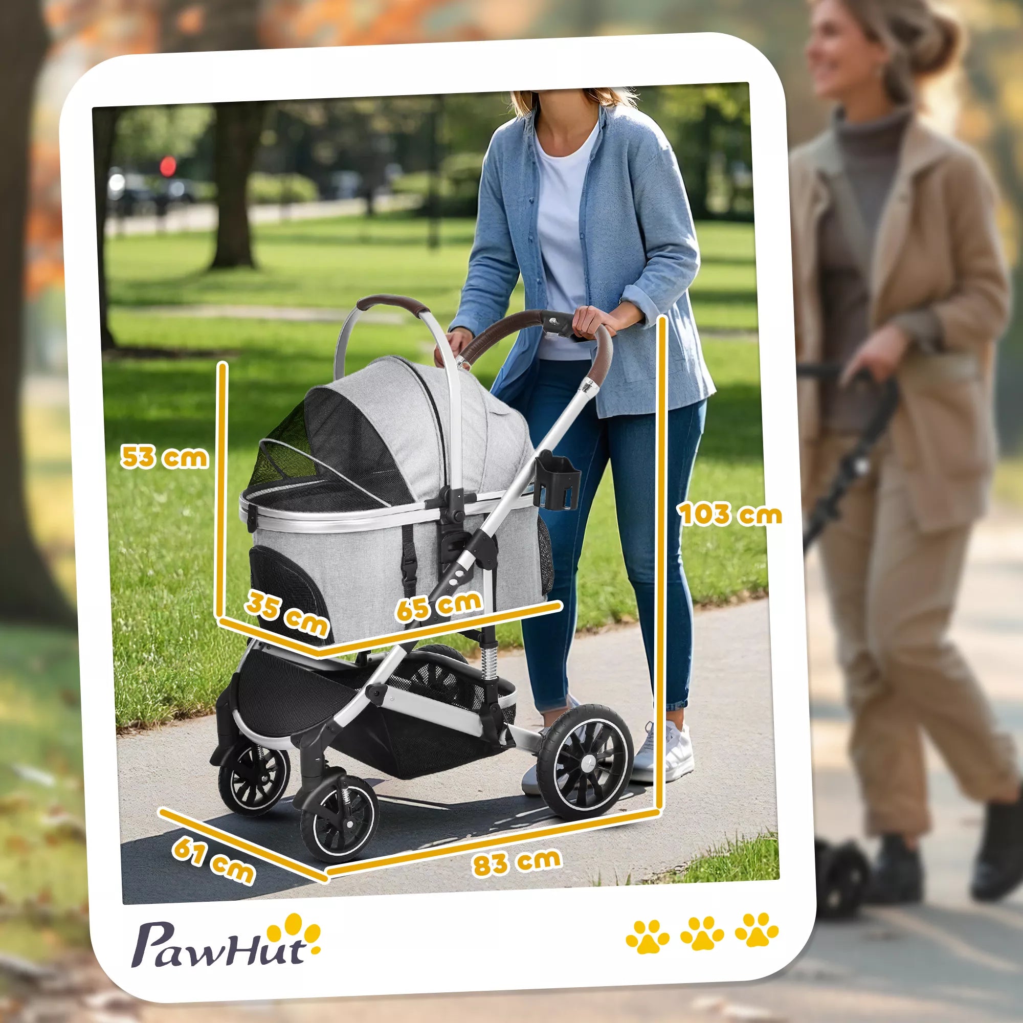 3-in-1 Šunų vežimėlis, sulankstomas katėms iki 10 kg, katelių vežimėlis su pagalvėle ir puodelio laikikliu, šviesiai pilkas