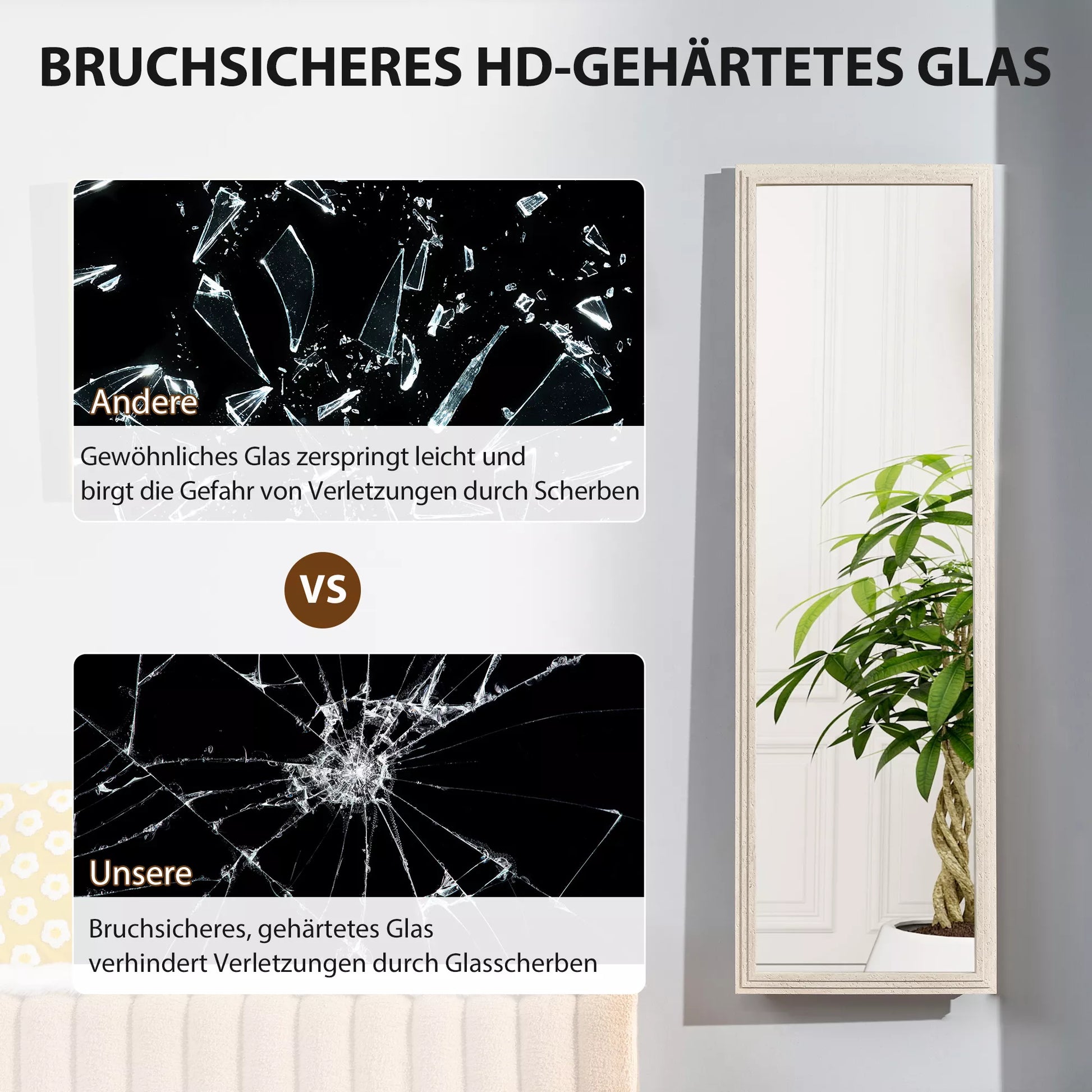 160 x 50 cm viso kūno veidrodis, universalus, stačiakampio formos su rėmu, baltas