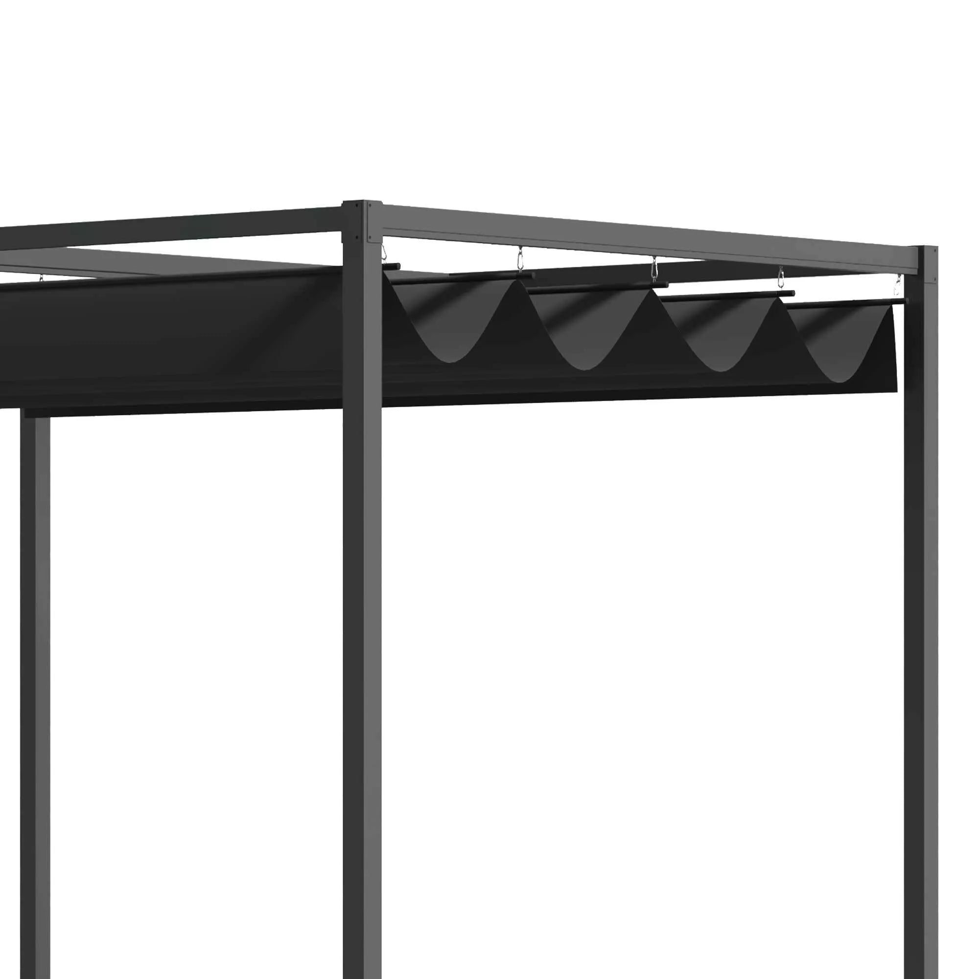 Pergola, apie 3x2 m, sodo pavėsinė, terasos stogas, metalinė, atskira sodo pavėsinė su reguliuojamu stogu, UV apsauga, saulės apsauga terasai ir sodui, juoda + pilka