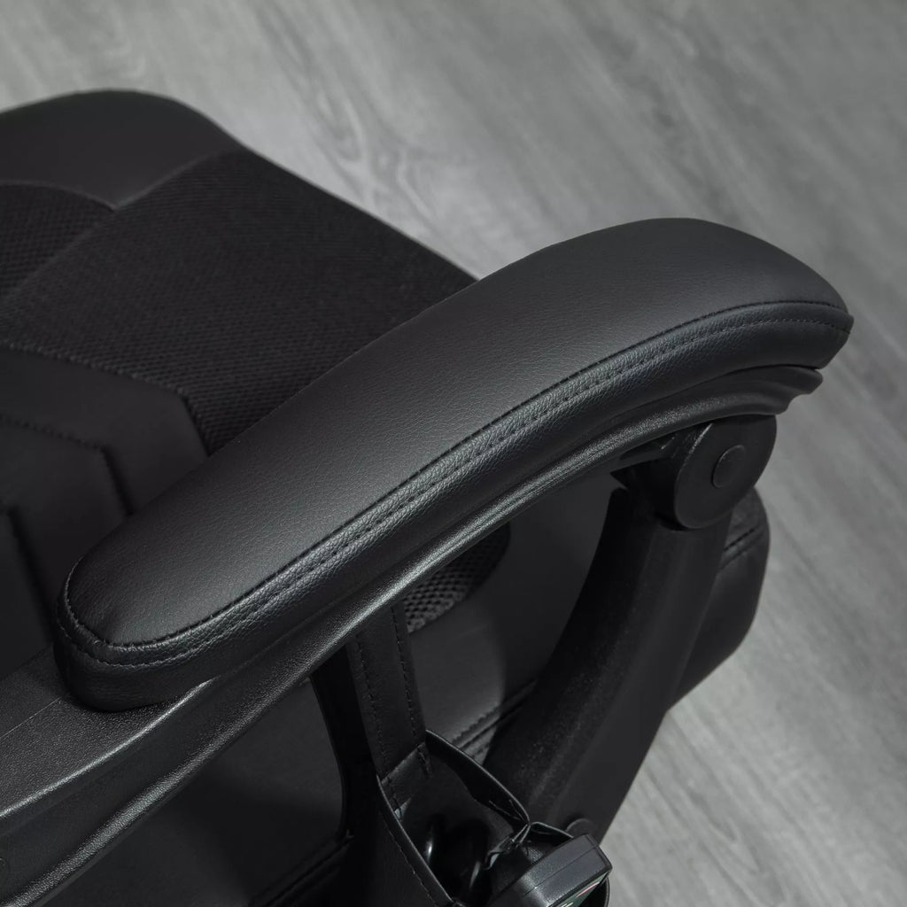 HOMCOM Biuro kėdė Masažinė kėdė su 6 vibracijos taškais Ergonomiška žaidimų kėdė su šildymo funkcija Dirbtinė oda Juoda 68 x 69 x 108-117cm