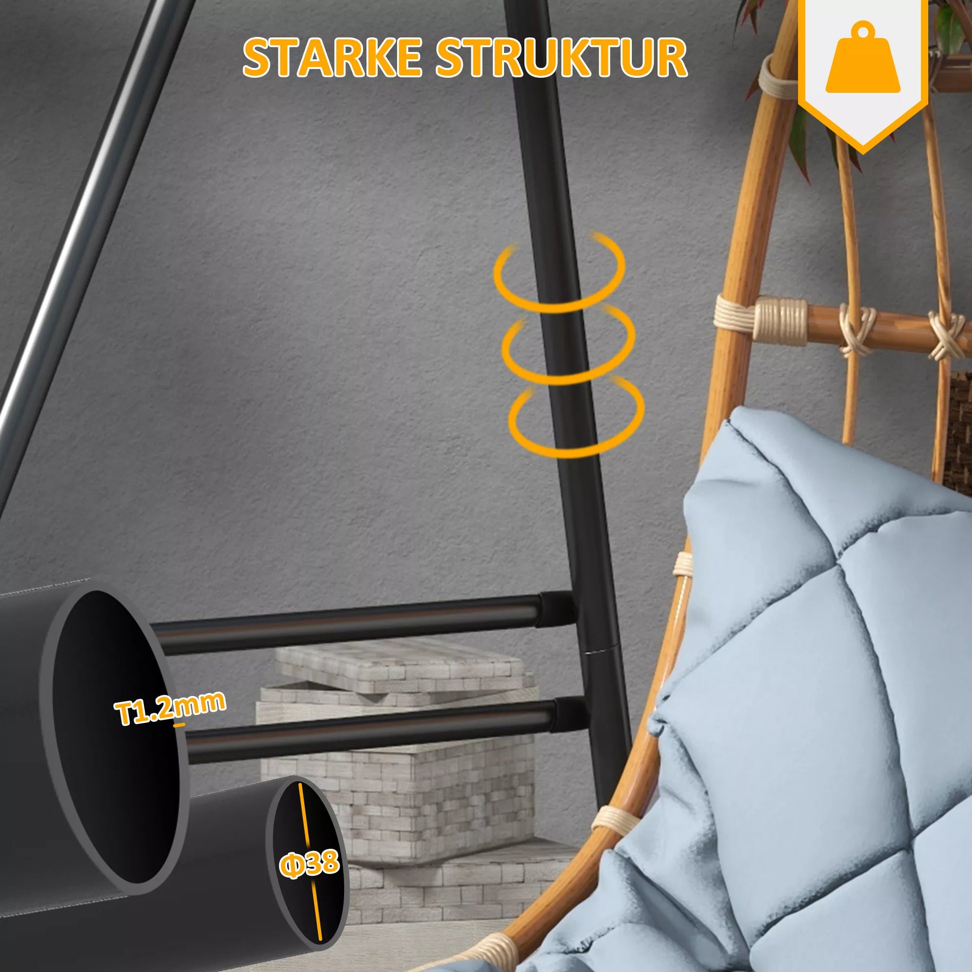 Sūpuoklės rėmas, tvirtas ir atsparus oro sąlygoms, viduje ir lauke, iki 150 kg, plienas, 178 x 143 x 180 cm, juodas