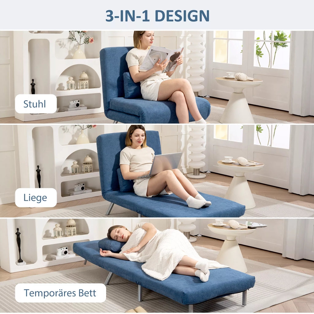 Sofa-lova su miegojimo funkcija, 3-in-1, 190 x 80 cm, mėlyna