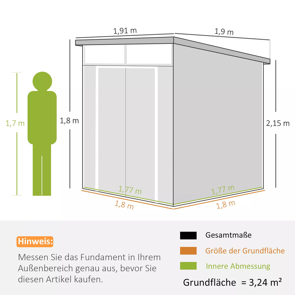 1,9 x 1,9  m sodo namelis, plastikinis įrankių namelis , užrakinamos durys, 2 ventiliacijos angos, šviesiai pilkos spalvos