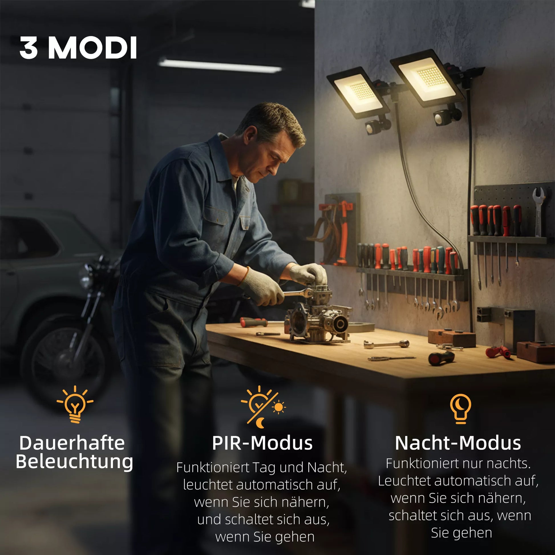 50 W darbo lempa, reguliuojama, 3 režimai, aliuminis, lankstus naudojimas, juoda