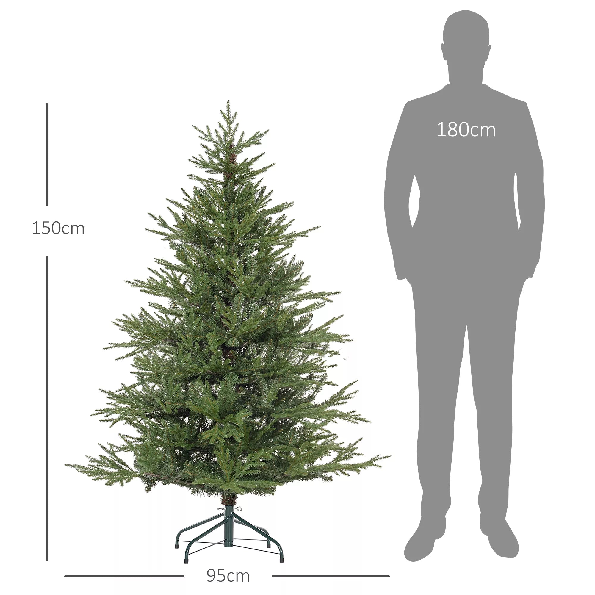 Kalėdų eglutė 150 cm, su realistiška išvaizda, greitas surinkimas, komplekte su stovu, pagaminta iš ugniai atsparaus plastiko