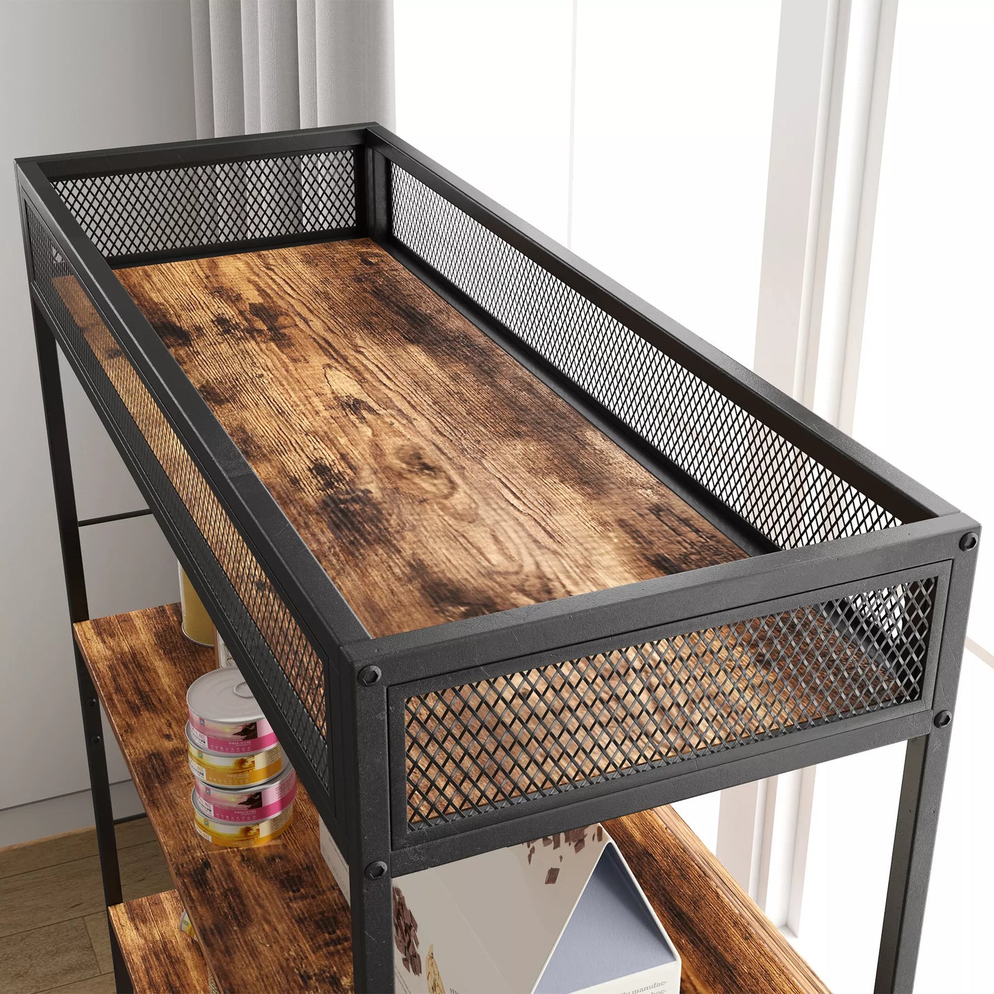 Uždaras kačių tualetas su 3 lygių lentyna ir draskykle, 80 x 48 x 152 cm, ruda