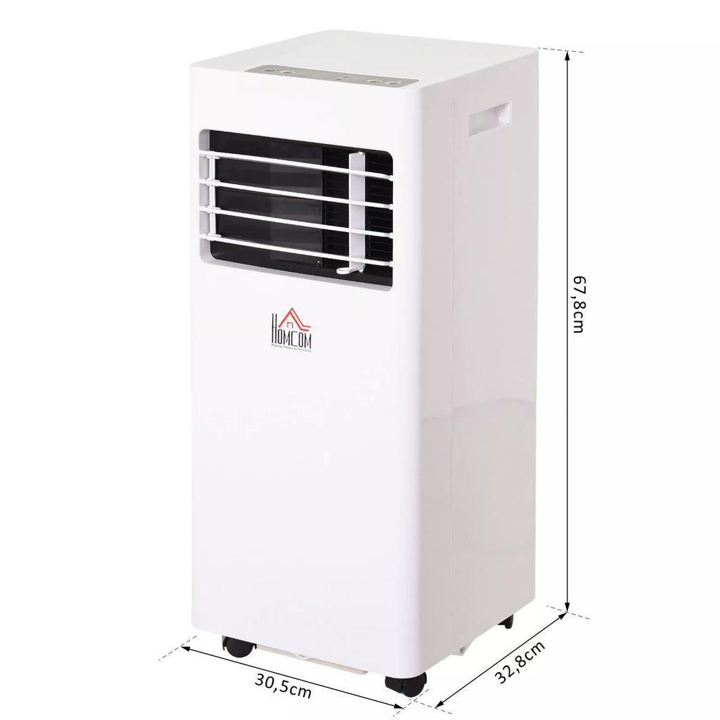 Mobilus oro kondicionierius, 7000 BTU, 3-in-1 įrenginys – vėsinimas, drėgmės šalinimas ir vėdinimas – oro sausintuvas, ventiliatorius, su nuotolinio valdymo pultu, 24 val. laikmačiu, 2 greičio režimais, skirtas 10–26 m² patalpoms, baltos spalvos