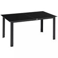 Sodo stalas 6 asmenims, atsparus atmosferos poveikiui, grūdintas stiklas, terasos stalas, 150 cm x 90 cm x 74 cm, juodas