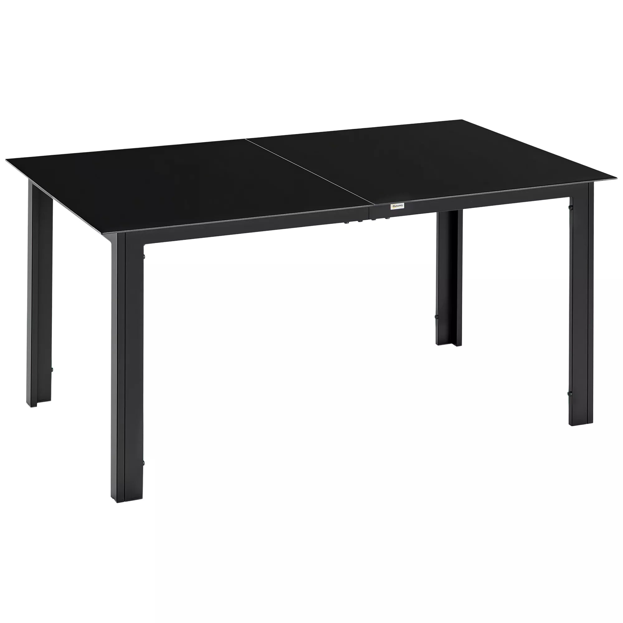 Sodo stalas 6 asmenims, atsparus atmosferos poveikiui, grūdintas stiklas, terasos stalas, 150 cm x 90 cm x 74 cm, juodas