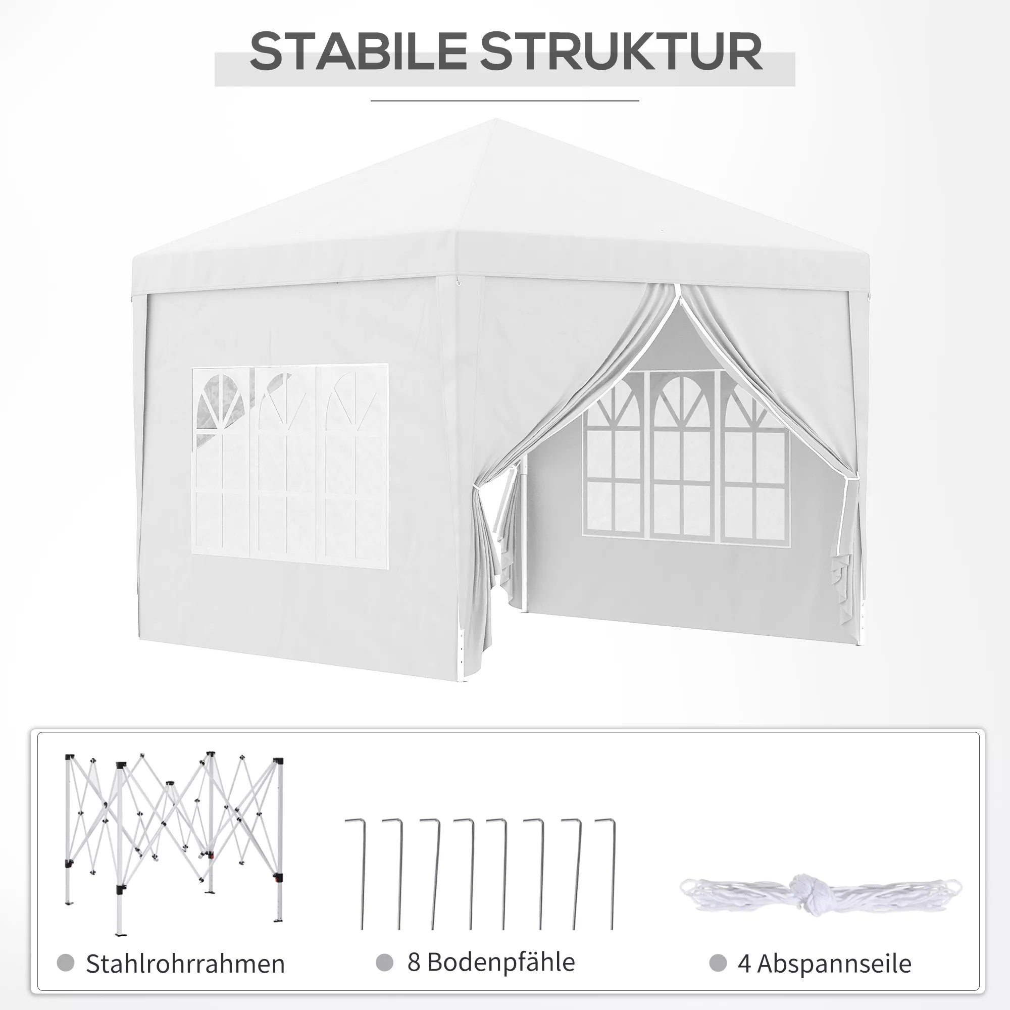 3 x 3 m Paviljono su 4 šoninėmis sienelėmis, langais, UV apsaugos šventės palapinė, sodo palapinė su nešiojimo krepšiu, plienas, balta