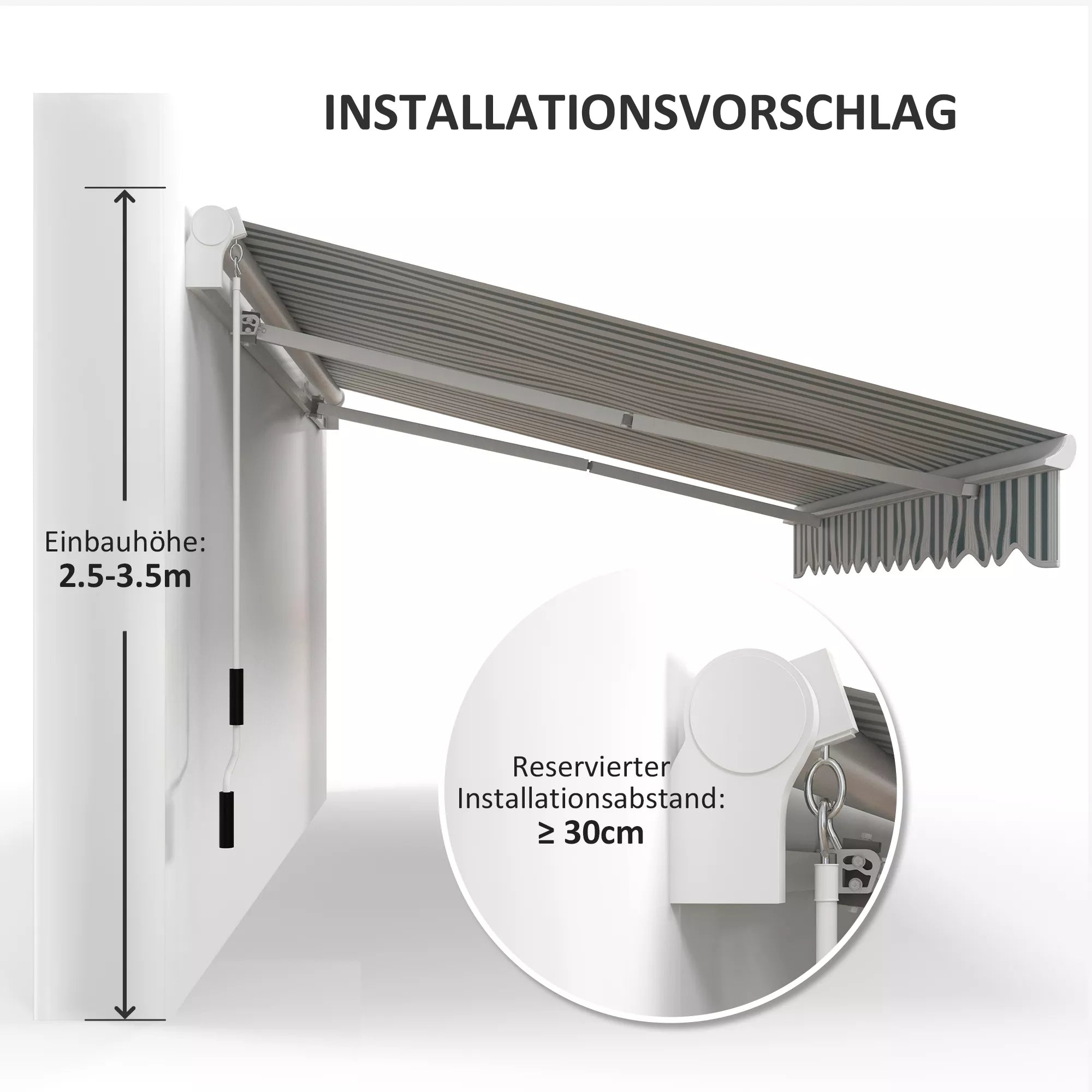 Markizė, apsauga nuo saulės, ištraukiama, su rankine, metalinis rėmas, poliesteris, balta + žalia, 3,95 x 2,45 m