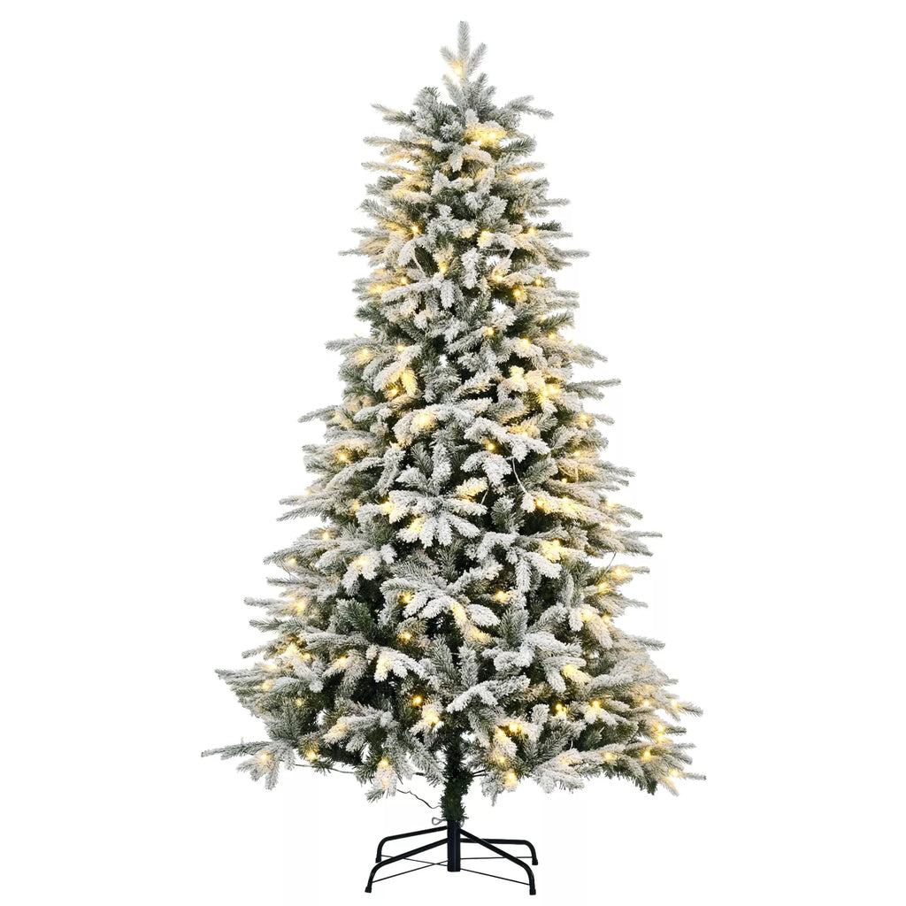 Dirbtinė Kalėdų eglė, su dirbtiniu sniegu, LED lemputėmis, 180 cm, žalia + balta
