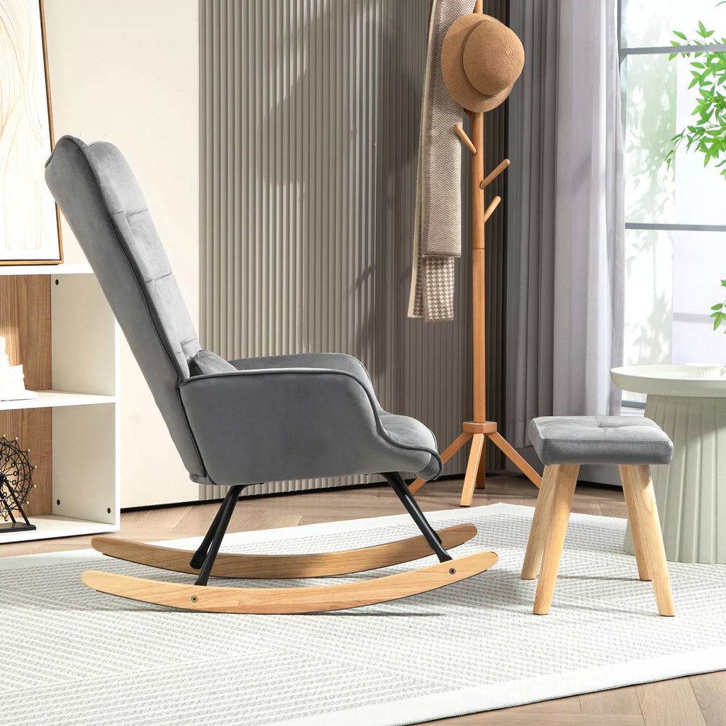 Akcentinis krėslas su pakoja, apmuštas, su aukšta atlošas, velveto imitacijos, iki 150 kg, tamsiai pilkos spalvos