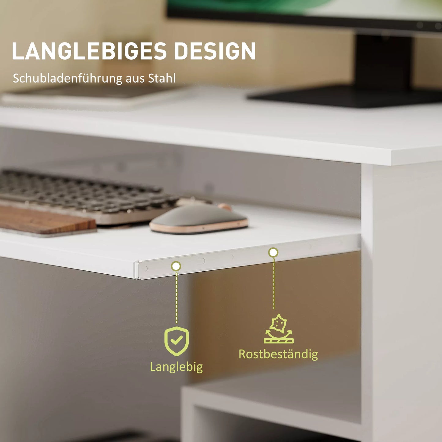 Kompiuterinis stalas, rašomasis stalas, medžio drožlių plokštė, metalas, 80 x 45 x 75 cm, Baltas