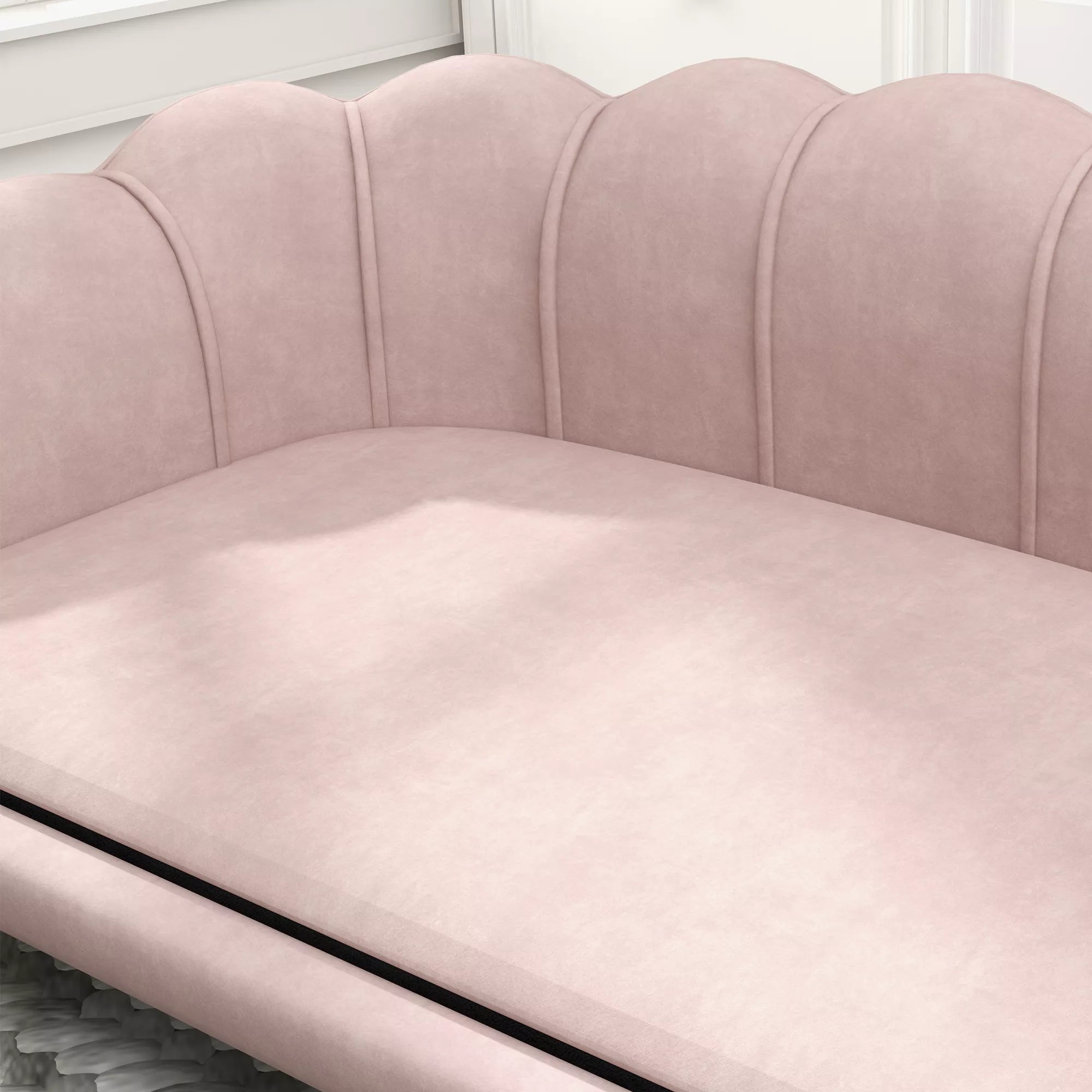 Namai augintiniams skirtas sofa vidutinio dydžio ir dideliems šunims iki 25 kg, tvirtas medinis, paminkštintas, rožinis