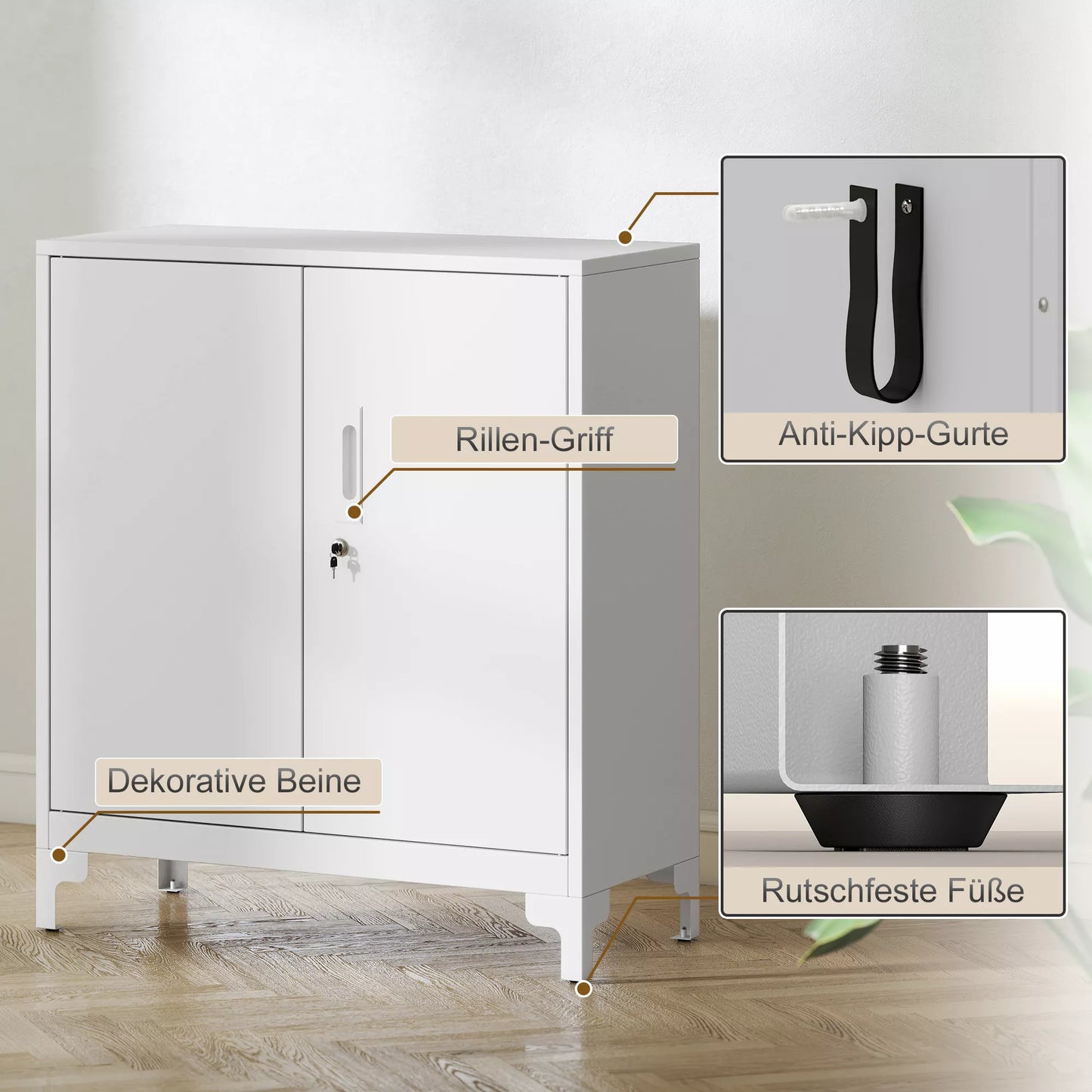 Metalinė biuro spinta, užrakinamos durys, biuro komoda, 2 pakopų dizainas, balta