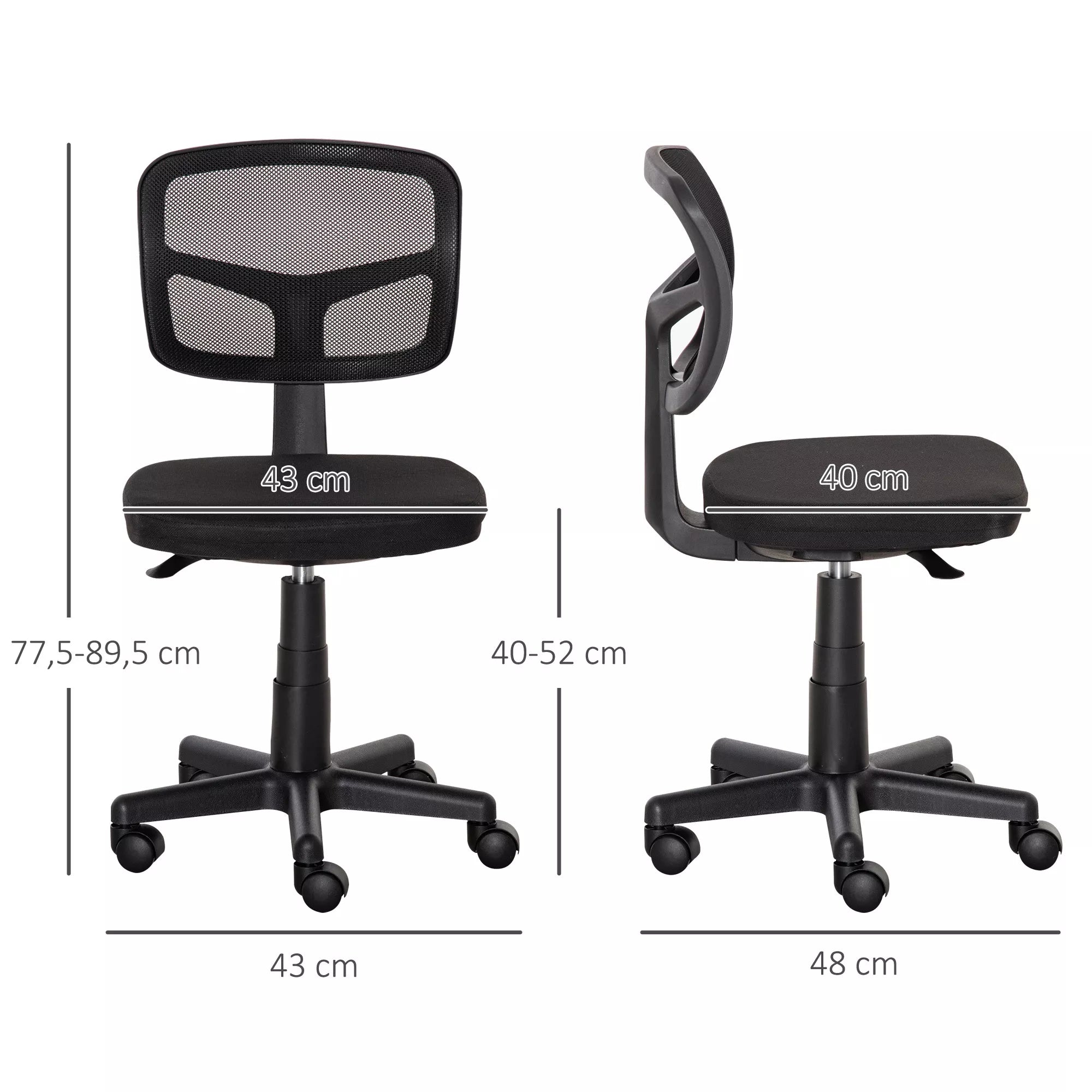 Biuro kėdė Ergonomiška biuro kėdė, aukščio reguliuojama sukiojama kėdė, taupanti vietą Juoda