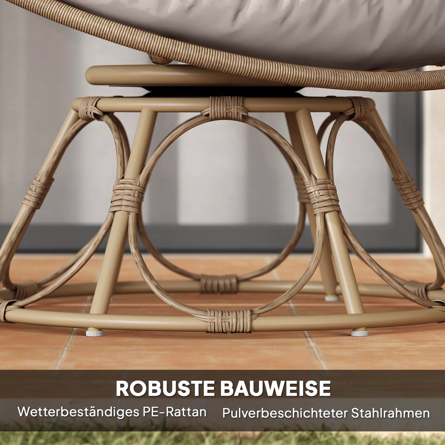 Rotango papasan tipo krėslas, 360° besisukantis, pintas krėslas su sėdimąja pagalvėle, apvalus lauko