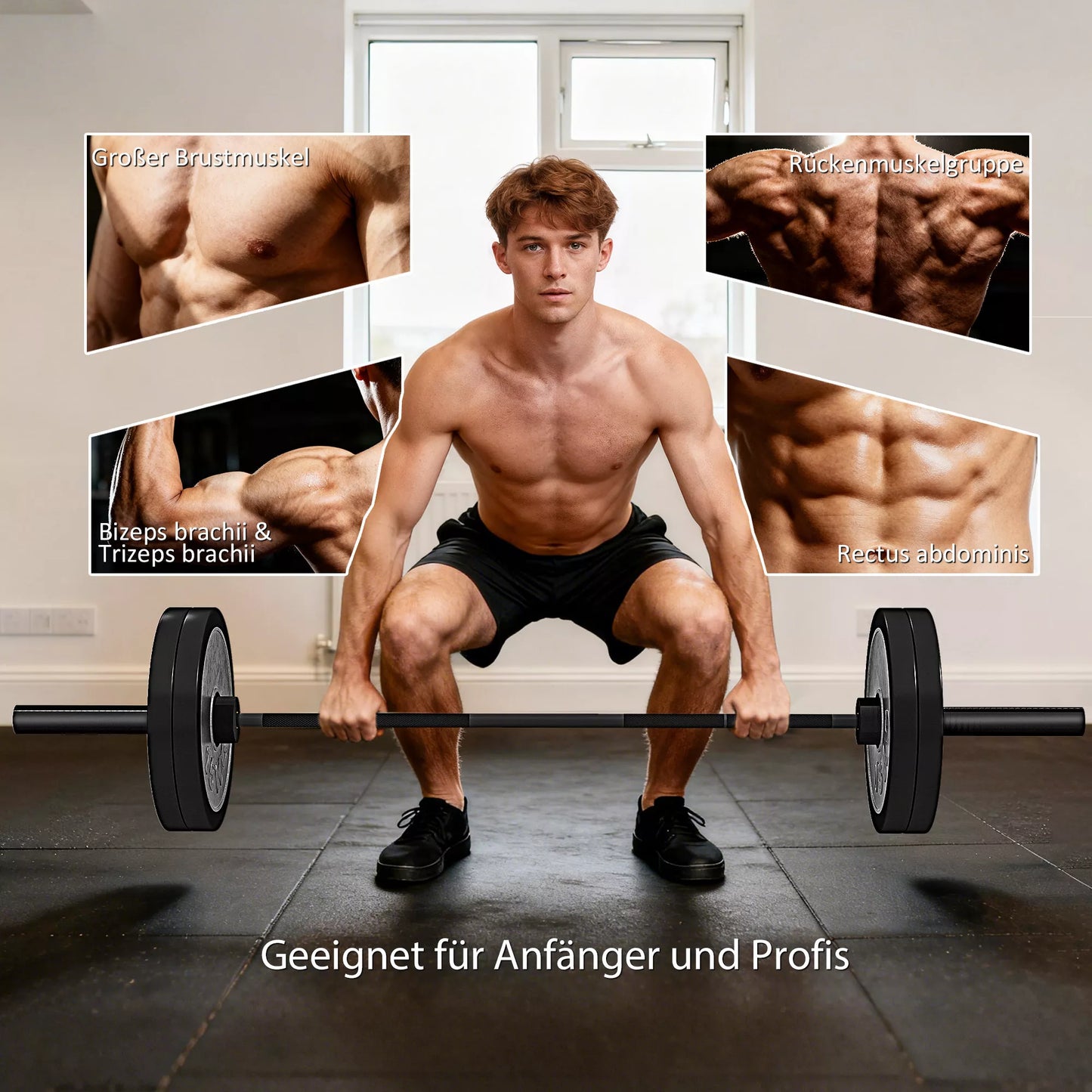 Hantelių strypas, 180 cm olimpinis strypas, plienas, 200 kg keliamoji galia, juodas