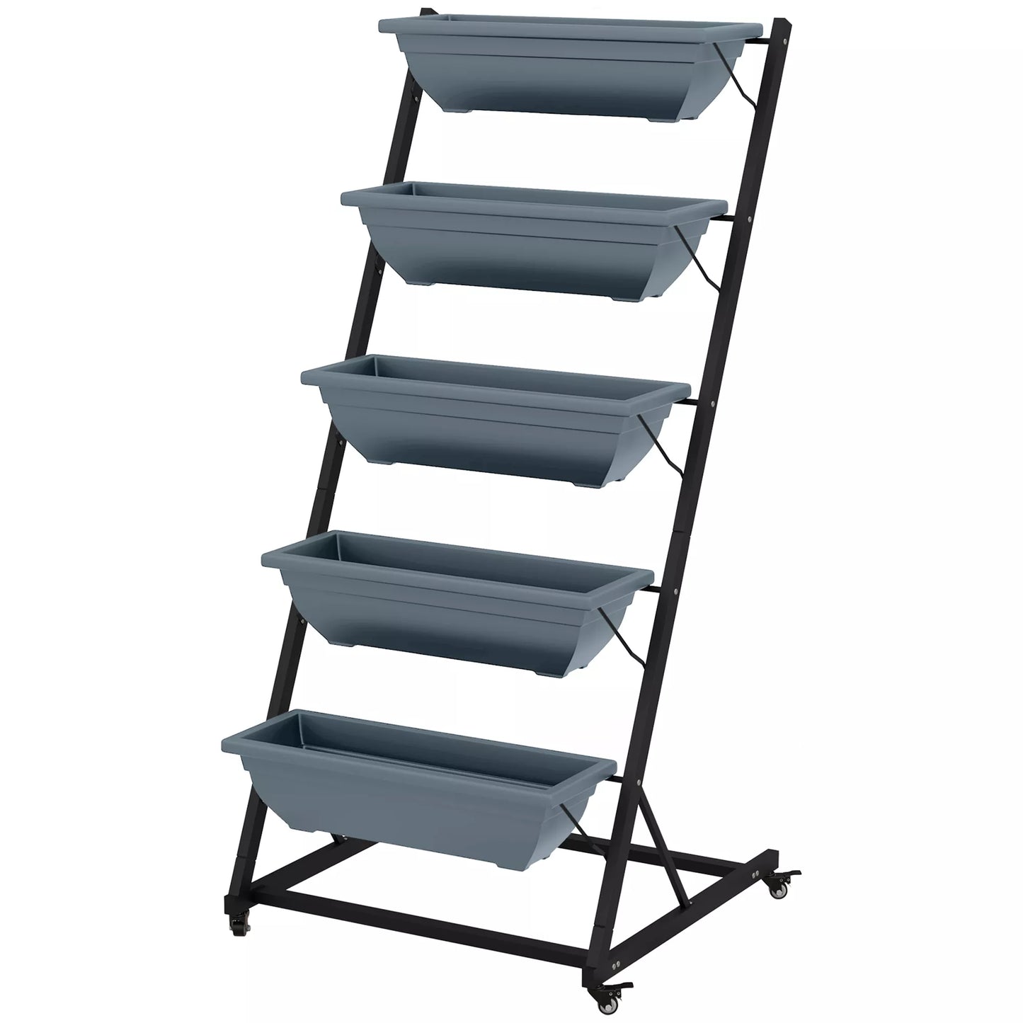 Augalų laiptai Gėlių laiptai Augalų lentynos, sukraunamos, atsparios atmosferos poveikiui, 65 x 67 x 145 cm, pilkos + juodos spalvos