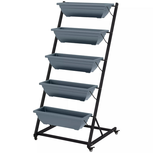 Augalų laiptai Gėlių laiptai Augalų lentynos, sukraunamos, atsparios atmosferos poveikiui, 65 x 67 x 145 cm, pilkos + juodos spalvos