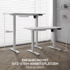 Schema, rodanti du stalus skirtingu aukščiu nuo 72 iki 116 cm