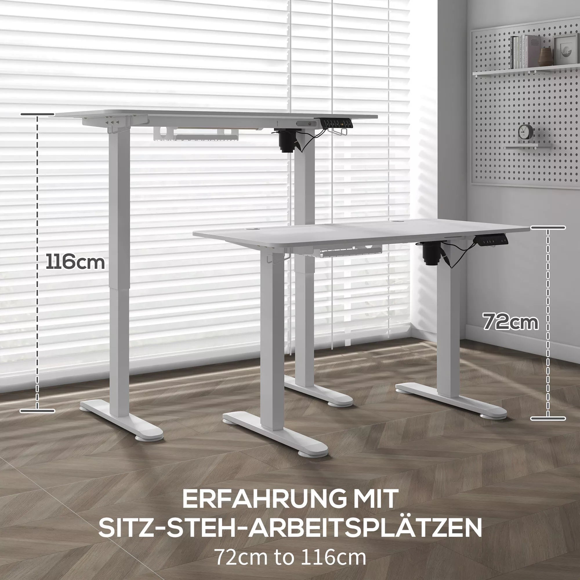 Stovimas stalas, reguliuojamas aukštis, 120x60x72-116 cm, baltas