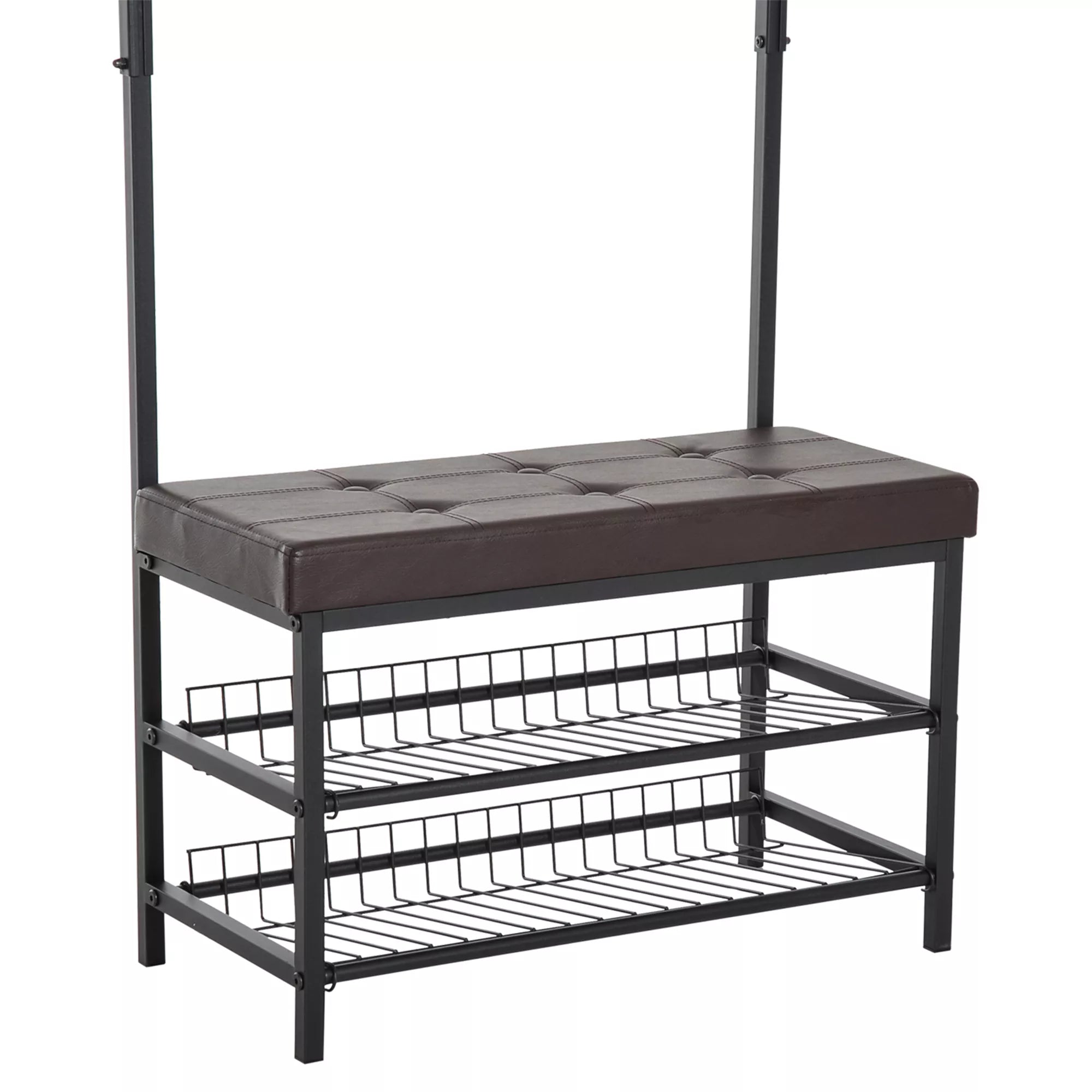 Drabužių stovas su 5 kabliais ir 2 lygių batų dėtuve Metalinis drabužių stovas prieškambariui, miegamajam, 72,5 x 35 x 180 cm