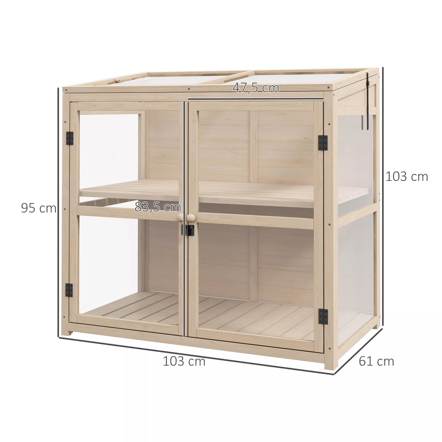 Pakeltas lysvas (šiltnamis/sodinimo lysvė), atsparus oro sąlygoms, 2 pakopos, eglės mediena, 103 x 61 x 103 cm, natūralus